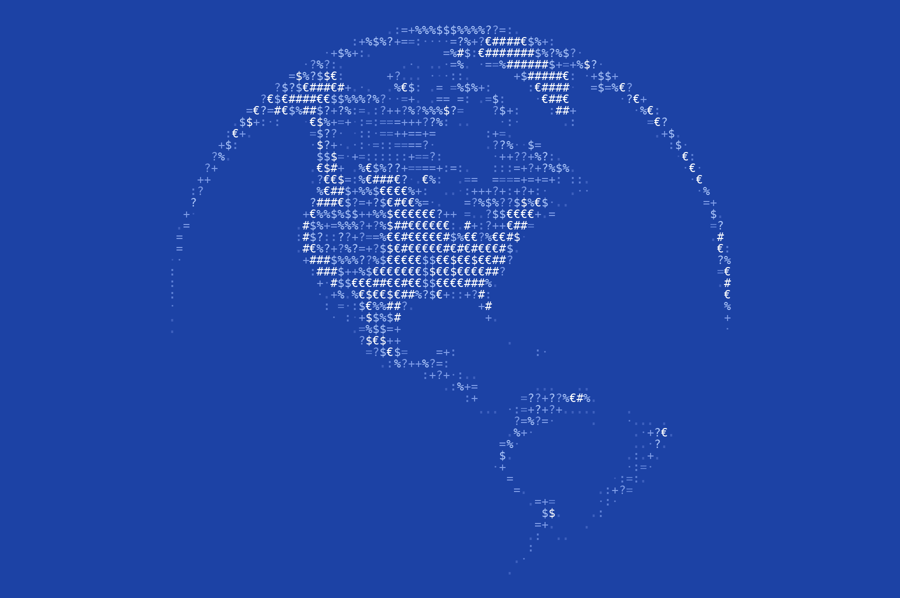 Weltkarte mit dominanter US-Gewichtung – ASCII-Illustration
